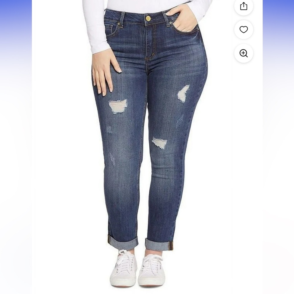 Seven7 Jeans 8 Weekend Slim Fit Distressed Medium Dark‎ Wash Frayed Hem